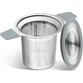 INNAWERK PureBru Loose Tea Infuser with Lid, Extra Fine Mesh 304 Stainless Steel Strainer with Heat Proof Handles, Tea Leaf Filter for Brewing & Steeping Leaves in Teapots, Cups & Mugs (Pack of 1)