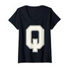 Womens Collegiate Letter Q Monogram Varsity Block Initial Alphabet V-Neck
