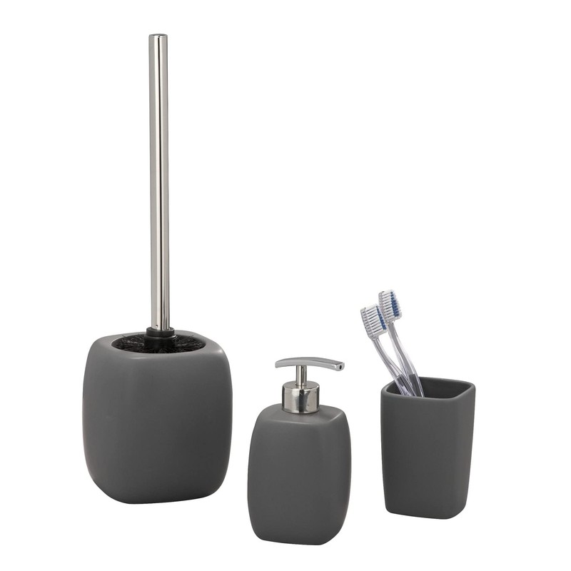 WENKO 20019100 Bicchiere porta soazzolino in ceramica Faro grigio, Ceramica,