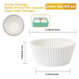 Jumbo Cupcake Liners 300 pcs White Muffin Liners No Smell,Food&Grade,Greaseproof Paper Baking Cups, Cupcake Wrappers For Party,Christmas by GoldenBakeryFamily