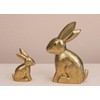 WONDROUS' DECO Wooden Golden Easter Bunny Figurines, Small Decorative Easter Bunny Statue Set of 2, Vintage Easter Rabbit Table Home Decoration, Gift