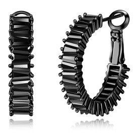 GLOQUAT CZ Black Hoop Earrings for Women Man Vintage Black Cubic Zirconia Hoop Earrings Fashion Round Circle Hoops Earrings for Couple Lightweight and hypoallergenic Trandy Jewelry 25mm