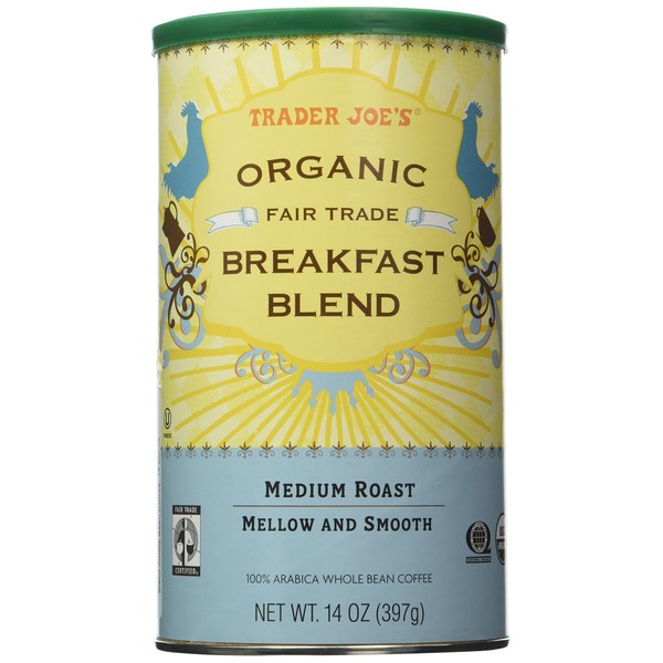 Trader Joe's Organic Fair Trade Breakfast Blend Whole Bean Coffee, 14 Ounce