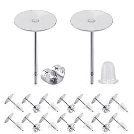 BEADNOVA Earring Hardware 180pcs 4mm Stainless Steel Earring Posts Flat Pad Ear Stud with Clear Rubber and Butterfly Stud Backs for Jewelry Making Ear Post DIY (4mm, Total 180pcs)
