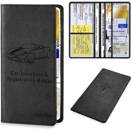 STHIRA® Portadocumentos para Coche, Bolsa para Documentos del Vehículo, Titular de Registro y Seguro, Organizador de Cuero con 6 Bolsillos para Licencia y Datos del Conductor