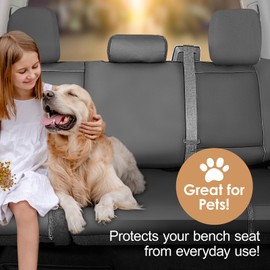 Universal Truck Bench Seat Cover; Fits All Full-Size Silverado F-150 Ram Sierra Titan Tundra Pickup Trucks; to Fit Folding, Split Bench or Standard Bench Seat; Faux Leather, Black