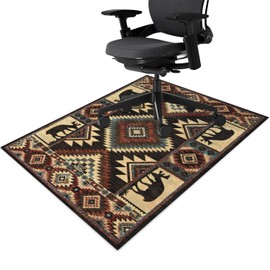 Office Chair Mat for Hardwood & Tile Floor 36"x48",Rustic Buffalo Elk Computer Chair Mat for Rolling Chairs Carpet,Southwest Western Aztec Under Desk Non Slip Gaming Rug Rubber Backing Protector Mat