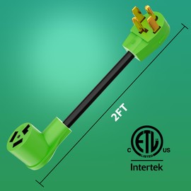 4 Prong to 3 Prong Dryer Plug Adapter, NEMA 14-30P Male to 10-30R Female, 30 Amp 250V, 10AWG Heavy Duty Dryer Adapter with Safety Ground Wire, STW, for 3 Prong Dryer to 4 Prong Receptacle, Green, 2FT