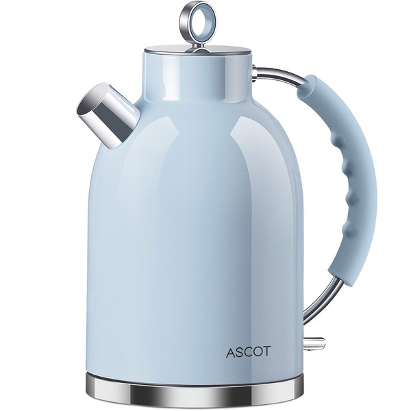 Electric Kettle ASCOT, Tea Kettle Hot Water Kettle Stainless Steel Kettle 1.6L 1500W Retro Tea Heater & Boiling Water, Auto Shut-Off and Boil-Dry Protection(Blue)