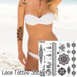 Lithyc 10 Blatt TemporäRe Tattoos - Tattoos Zum Aufkleben - Erwachsene Tattoos,Black Temporary Tattoos For Sticking On The Skin Hand Neck,For Women, Body, Arm,Legs