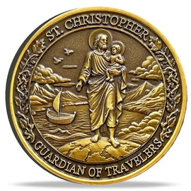 St. Christopher Travel Protection Medallion - Guardian of Travelers Coin with 'in God We Trust' & Rose Design - Religious Token for Faith & Protection on Journeys