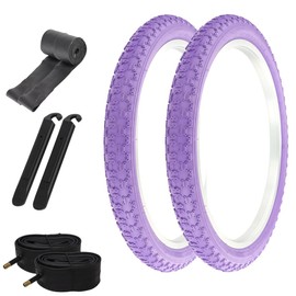 Pair of All Purple Bicycle PRO+ BMX Tires W/Tubes, Rim Strips & TIRE LEVERS in 20 X 2.125 COMP III Tread