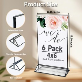 Ayuanb 4x6 Inch Acrylic Sign Holder with Black Borders, 6 Pack Black Picture Frames for Wedding, Double Sided Table Number Holders Menu Holders, Acrylic Stands for Display, Restaurant Signs