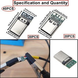 HUAZIZ Pack of 40 24 Pins USB 3.1 Type C Male & Female SMT Type with Breadboard USB Breakout Board for Soldering Wires and Cables 24P PCB Board Support Module
