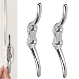 Bulivora 2PCS 113mm Silver Cleat Hooks – Heavy-Duty Stainless Steel Wall Hooks for Rope, Cable & Washing Lines, Rust-Resistant Mooring Cleats for Indoor/Outdoor Use
