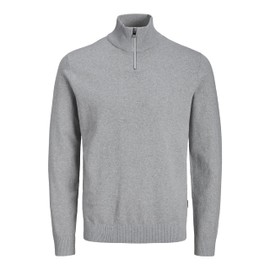 JJ REBEL Men's Jrebcallum Knit Half Zip, Light Grey Mix, S