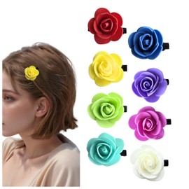 Generic ALLUREVIE 8PCS Artificial Rose Flower Hair Clips for Women and Girls - Colorful 1.8 Inch Flower Hair Clips with Gift Packaging, Floral Hair Accessories for Women and Girls