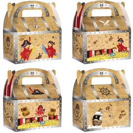 WERNNSAI Pirate Treat Boxes Decoration - 12 Pack Pirate Treasure Treat Chest Treasure Map Present Goodie Boxes Pirate Nautical Candy Favor Boxes for Kids Birthday Treasure Hunt Game Theme Party