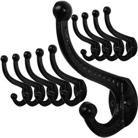 WEBI Rustic Coat Hooks:10 Cast Iron Hooks for Hanging,Heavy Duty Antique Vintage Wall Hooks for Farmhouse,Mudroom,Closet,Black