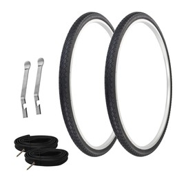 PRO+ Pair of Bicycle TIRE 700 X 38C Black/Black SIDEWALL Pair of Tires W/Heavy Duty Tubes 60MM Schrader Valve & TIRE LEVERS G-5001