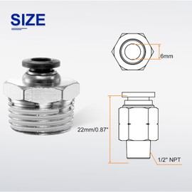 QUARKZMAN Push to Connect Fitting 6 mm Tube OD x 1/2 Inch NPT Thread Male Straight Quick Connector Copper Air Line Hose Fittings for Industry Air System PC6-N04, Black