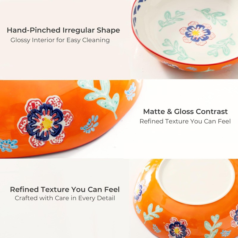 CINAIMPRESSION 9Inch Pasta Bowls Set of 4, HandPainted Ceramic, Mix