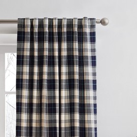 G.H. Bass & Co. Plaid Curtains - Lakeview - 2 Panels 50 x 84 Inches - Light Filtering Window Curtains for Living Room Bedroom - Rod Pocket/Back Tab Panel Pair, 95", Navy Blue 95