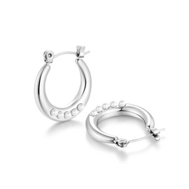 Silver Hoop Earrings for Women-Gold Plated Small Hypoallergenic Chunky Pearl Earrings Dainty Jewelry Gift