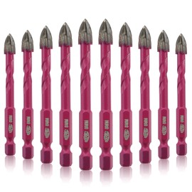 QUEFORET Masonry Drill Bits Set 5/16 Inch (8mm) - 10pcs Carbide Drill Bits for Wood Plastic Masonry Concrete, Wet Drilling Ceramic Tile Marble, Quick Change Hex Shank