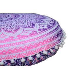 CRAFT KALA Round Mandala Boho Pillow Meditation India Room Seating Poufs for Living Room Yoga Room Home Décor Bedroom Balcony Garden Party Decoration Cotton Floor Cushion Cover (32", Pink Ombre)