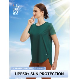 baleaf Women's Running Shirts Short Sleeve Workout Tops Athletic Quick Dry T-Shirts Lightweight UPF 50+ Green M