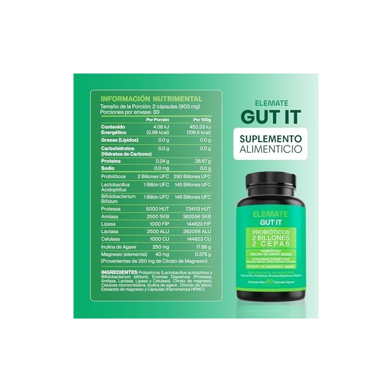 Gut it Probiotic Suplemento Natural Probióticos, Prebióticos, Enzimas Digestivas, Citrato