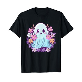 Cute Ghost With Flowers I Kids Ghost T-Shirt
