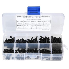 300pcs M2.5 x 3-20mm Hex Socket Cap Screw Set 12.9 Degree Black Alloy Steel Socket Head Cap Screw with Nut