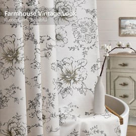 NDDYCU Farmhouse Floral Linen Shower Curtain, Vintage Black and White Pattern Rustic Shower Curtains for Bathroom,72x72