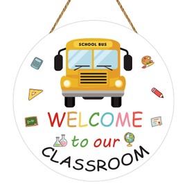 Welcome Sign for Classroom Classroom Door Decorations School Bus Wall Decor Wooden Front Door Hanger Wreath for First Day of School Bulletin Board Teacher Supplies Indoor Decor