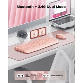seenda Bluetooth Keyboard and Mouse, COE200 USB + Bluetooth Multi Device, Ergonomic Keyboard Mouse Set, Full-Size Wireless Combo Compatible for Mac OS/Windows PCs Computers Laptops MacBooks - Pink