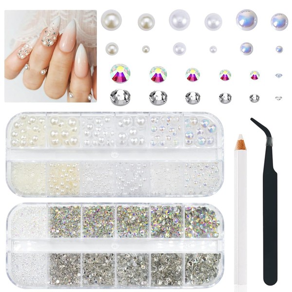 Nayyana® 3540 Pieces Nail Rhinestones Flat Back Nail Beads Nail Charms for Acrylic Nails Crystals Nail Art Accessories Half Round Design Nail Gems