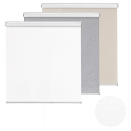 ChrisDowa Cordless 100% Blackout Roller Shade, with Striped Jacquard, Thermal Insulated, UV Protection Fabric, Total Blackout Blinds for Window, French Doors, Home and Office. White, 48" W x 72" H