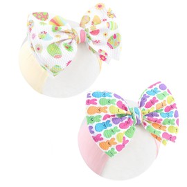 RUIOMII 2Pcs Easter Baby Headband Bows, Soft Adjustable Nylon Baby Girl Headbands