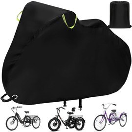 Adult Tricycle Cover Waterproof Outdoor,Electric Trike 3-Wheel Bicycles Storage Covers for eBike Bikes,Durable Anti-UV 420D Polyester Fabric,with Buckle,Reflective Strip Handle-78"Lx34"Wx44"H(Large)