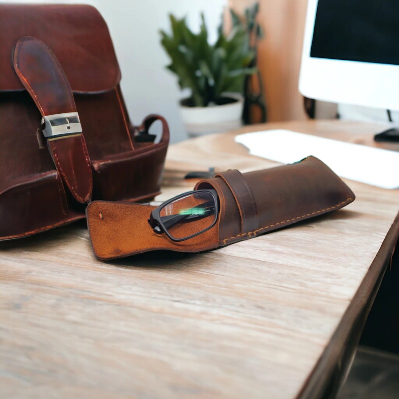 MyMesken Handmade Leather Glasses Case- Eyeglass Case- Sunglasses Case Protective