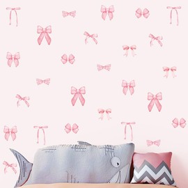 8 Sheets Pink Bow Wall Decals for Girl Room Nursery Decor Decoration Removable Wall Stickers Peel and Stick Cute Fridge Stickers