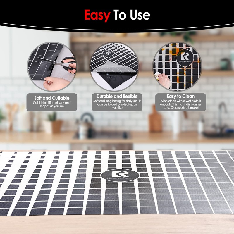 KitchenRaku Checkered Large Induction Cooktop Protector Mat with Plastic Bowl
