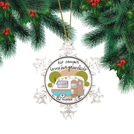 DOREENABE Snowflake Pewter Christmas Ornament Wilderness Adventure Camping Forests Funny Flat Keepsakes Love Camping Pewter Tree Ornament Hanging Snowflake Ornament for Winter Christmas Tree Decor