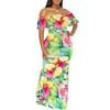 Women's Sexy Off Shoulder Maxi Dress Hawaiian Floral Evening Gown Long Dress Green-a