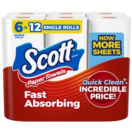 Scott Scott Paper Towels, Choose-A-Sheet, 6 Double Rolls = 12 Regular Rolls (108 Sheets Per Roll)