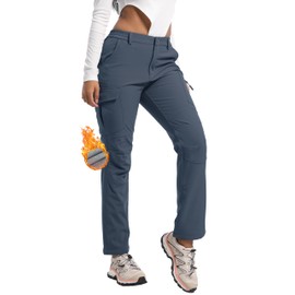 AREOUTS Women's Snow Ski Pants Fleece Lined Waterproof Softshell Insulated Winter Outdoor Hiking Cargo Pants Cool Gray L