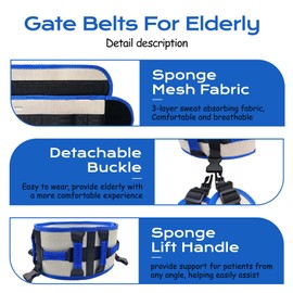 Mibcocny Adjustable Gait Belts for Seniors with Handles, Gate Belts Medical for Elderly, Transfer Belt for Elderly and Disabled, Safety Belt for Elderly Walking, Transfer Sling to Wheelchair (Blue)