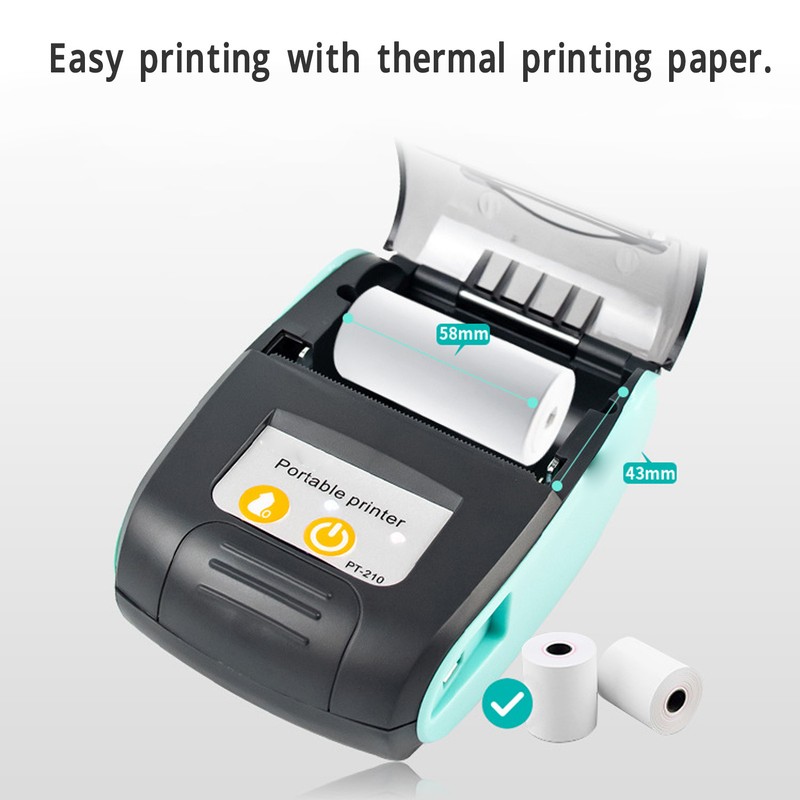 Bluetooth Thermal Printer 58mm Label Printer Pocket Printer 100‑240V for